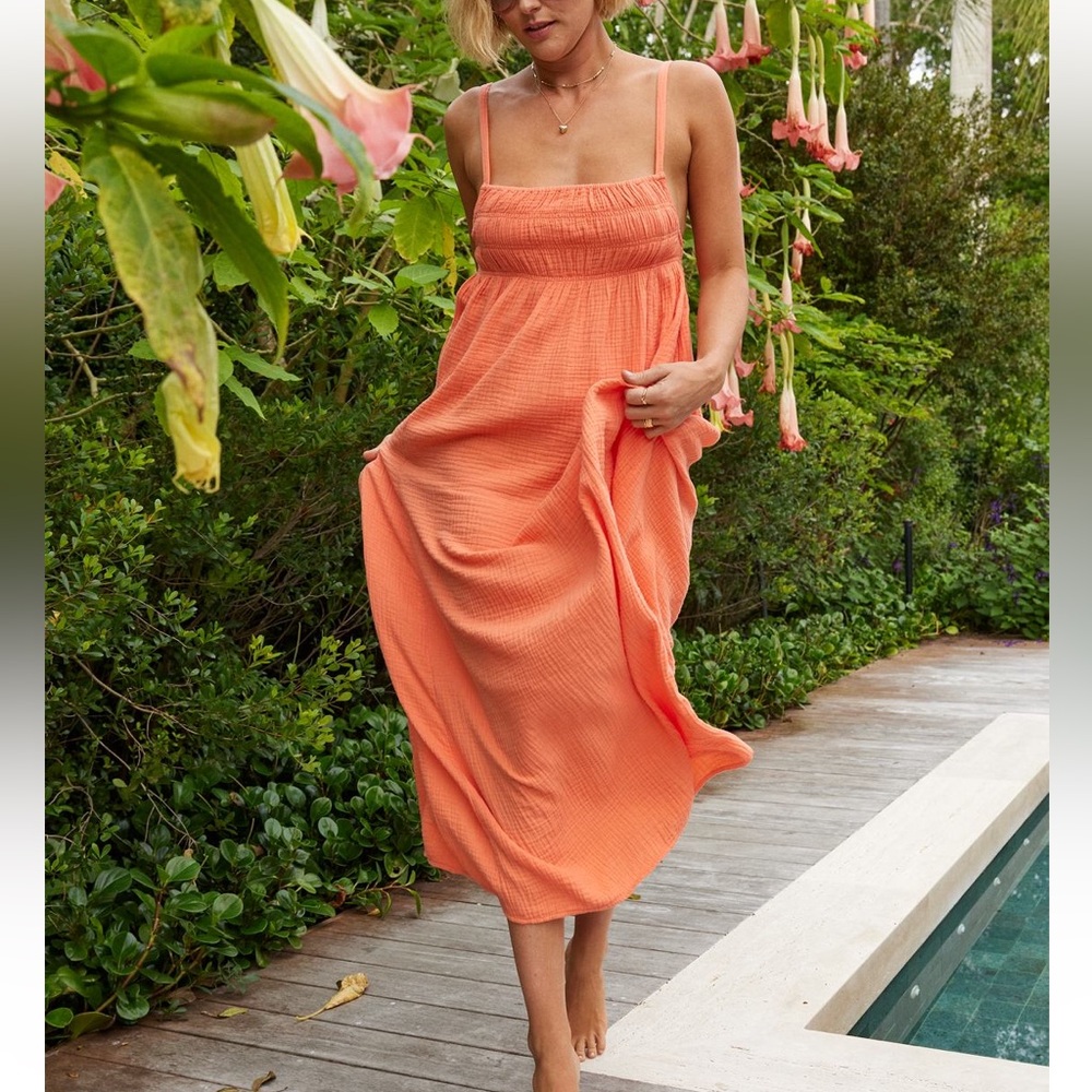NWT Aerie Pool-To-Party Tie Back Maxi Dress in Picante Orange XS